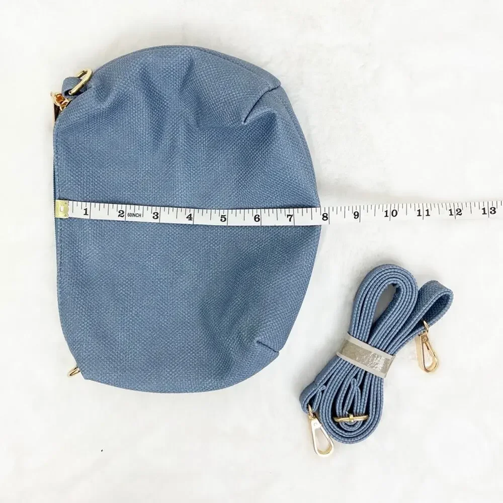 Blue Shoulder Bag Set Medium Large 11x14 w/ Detailed Strap + Matching Pouch NWT